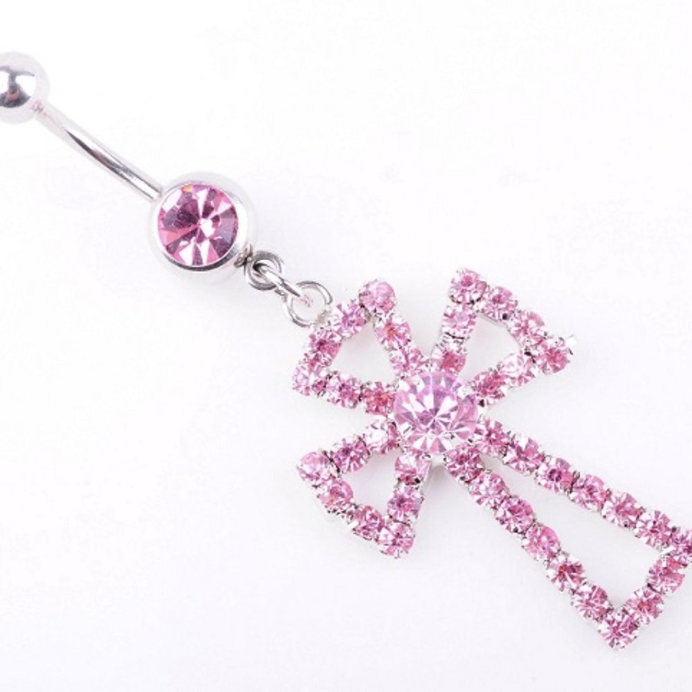 Navel Piercing ~ Pink Crystal Cross